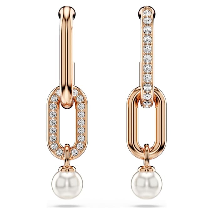 Orecchini pendenti Constella con perla di cristallo, taglio rotondo, bianchi, placcati in oro rosa Orecchini pendenti Constella con perla di cristallo, taglio rotondo, bianchi, placcati in oro rosa