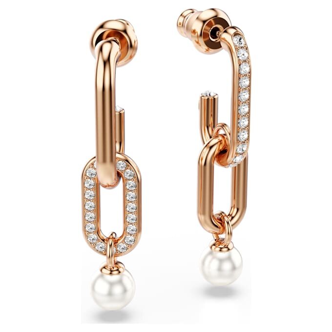 Orecchini pendenti Constella con perla di cristallo, taglio rotondo, bianchi, placcati in oro rosa Orecchini pendenti Constella con perla di cristallo, taglio rotondo, bianchi, placcati in oro rosa