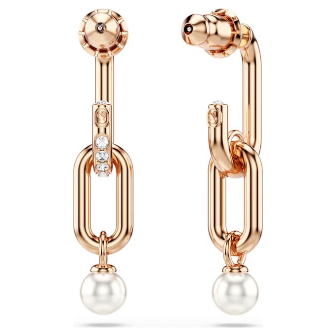 Orecchini pendenti Constella con perla di cristallo, taglio rotondo, bianchi, placcati in oro rosa Orecchini pendenti Constella con perla di cristallo, taglio rotondo, bianchi, placcati in oro rosa