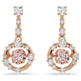Orecchini pendenti Constella con taglio rotondo, pietra danzante, rosa, placcati in oro rosa