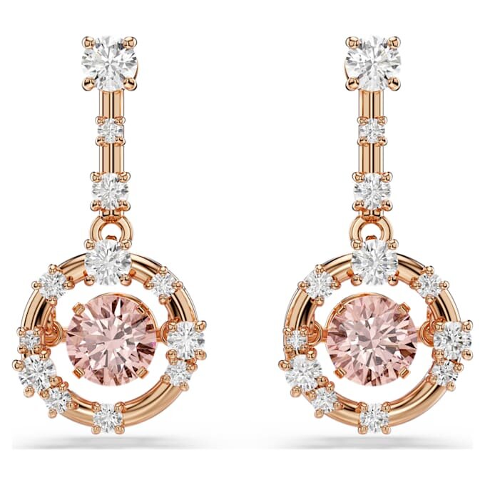 Orecchini pendenti Constella con taglio rotondo, pietra danzante, rosa, placcati in oro rosa Orecchini pendenti Constella con taglio rotondo, pietra danzante, rosa, placcati in oro rosa