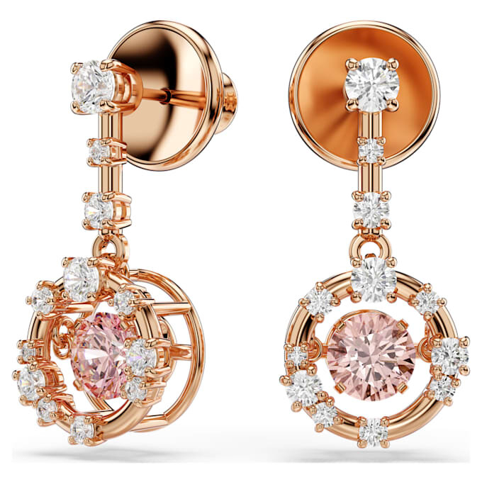 Orecchini pendenti Constella con taglio rotondo, pietra danzante, rosa, placcati in oro rosa Orecchini pendenti Constella con taglio rotondo, pietra danzante, rosa, placcati in oro rosa