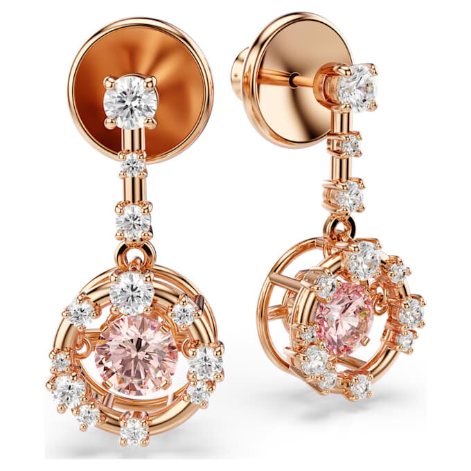 Orecchini pendenti Constella con taglio rotondo, pietra danzante, rosa, placcati in oro rosa Orecchini pendenti Constella con taglio rotondo, pietra danzante, rosa, placcati in oro rosa