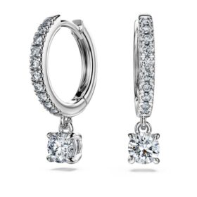 Orecchini pendenti Eternity con diamanti sintetici 0,7 Ct Tw, forma rotonda, oro bianco 14K