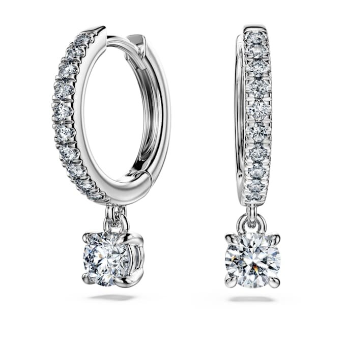 Orecchini pendenti Eternity con diamanti sintetici 0,7 Ct Tw, forma rotonda, oro bianco 14K Orecchini pendenti Eternity con diamanti sintetici 0,7 Ct Tw, forma rotonda, oro bianco 14K