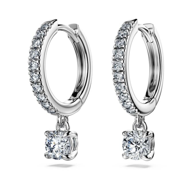 Orecchini pendenti Eternity con diamanti sintetici 0,7 Ct Tw, forma rotonda, oro bianco 14K Orecchini pendenti Eternity con diamanti sintetici 0,7 Ct Tw, forma rotonda, oro bianco 14K