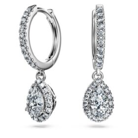Orecchini pendenti Eternity con diamanti sintetici da 1,25 carati in totale, forma a pera, oro bianco 14K