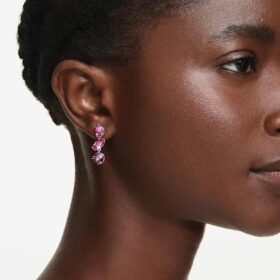 Orecchini pendenti Gema con tagli misti, rosa, placcati in rodio