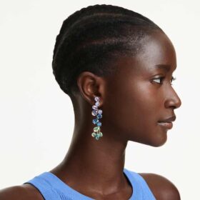Orecchini pendenti Gema con tagli misti, stile chandelier, lunghi, multicolori, placcati in oro