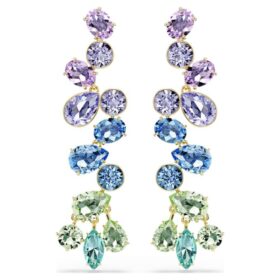 Orecchini pendenti Gema con tagli misti, stile chandelier, lunghi, multicolori, placcati in oro