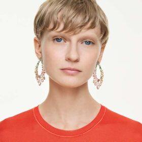 Orecchini pendenti Gema con tagli misti, stile chandelier, multicolori, placcati in oro
