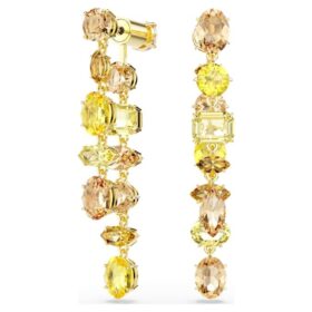 Orecchini pendenti Gema, design asimmetrico, tagli misti, lunghi, giallo, placcati in oro