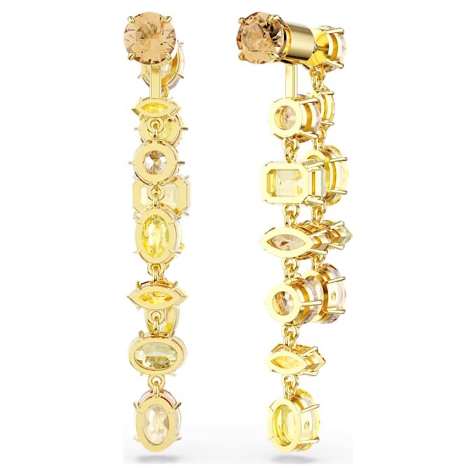 Orecchini pendenti Gema, design asimmetrico, tagli misti, lunghi, giallo, placcati in oro Orecchini pendenti Gema, design asimmetrico, tagli misti, lunghi, giallo, placcati in oro