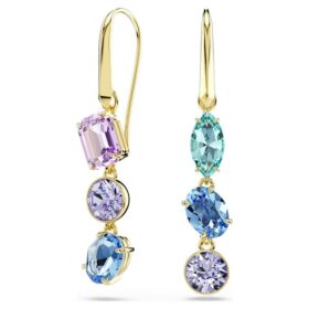 Orecchini pendenti Gema: design asimmetrico, tagli misti, multicolori, placcati in oro
