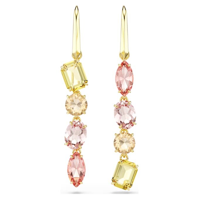 Orecchini pendenti Gema: design asimmetrico, tagli misti, rosa, placcati in oro Orecchini pendenti Gema: design asimmetrico, tagli misti, rosa, placcati in oro