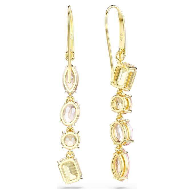 Orecchini pendenti Gema: design asimmetrico, tagli misti, rosa, placcati in oro Orecchini pendenti Gema: design asimmetrico, tagli misti, rosa, placcati in oro