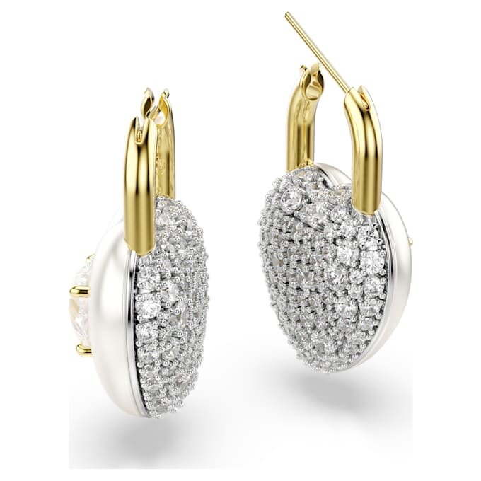 Orecchini pendenti Idyllia con tagli misti, a forma di cuore, bianchi, placcati in oro Orecchini pendenti Idyllia con tagli misti, a forma di cuore, bianchi, placcati in oro