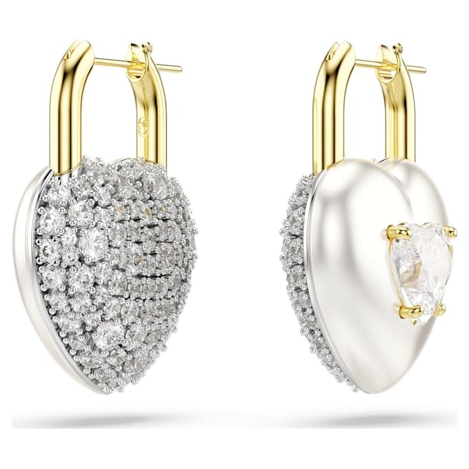 Orecchini pendenti Idyllia con tagli misti, a forma di cuore, bianchi, placcati in oro Orecchini pendenti Idyllia con tagli misti, a forma di cuore, bianchi, placcati in oro