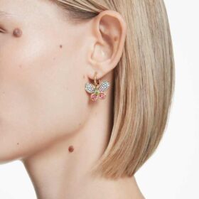Orecchini pendenti Idyllia con tagli misti, pavé, a forma di farfalla, multicolori, placcati in oro