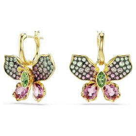 Orecchini pendenti Idyllia con tagli misti, pavé, a forma di farfalla, multicolori, placcati in oro