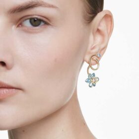 Orecchini pendenti Idyllia: design asimmetrico, tagli misti, a forma di fiore, multicolori, placcati in oro
