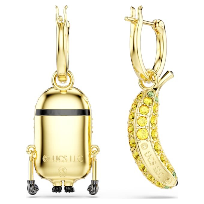 Orecchini pendenti Minions Stuart e Banana con pavé, mini, multicolori, placcati in oro Orecchini pendenti Minions Stuart e Banana con pavé, mini, multicolori, placcati in oro