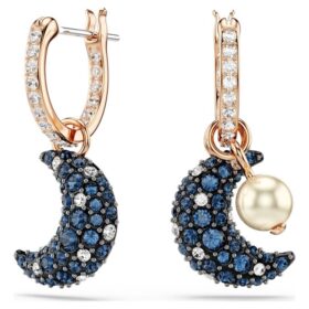Orecchini pendenti Sublima con perla di cristallo, design asimmetrico, luna, multicolori, placcati in oro rosa