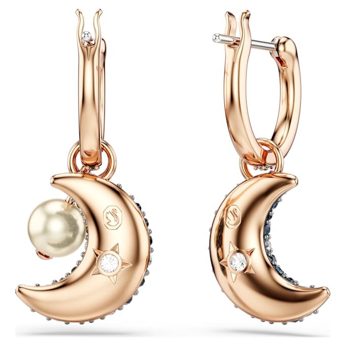 Orecchini pendenti Sublima con perla di cristallo, design asimmetrico, luna, multicolori, placcati in oro rosa Orecchini pendenti Sublima con perla di cristallo, design asimmetrico, luna, multicolori, placcati in oro rosa