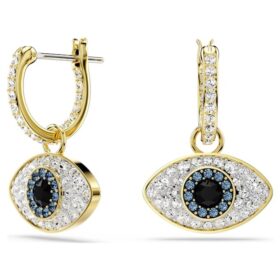 Orecchini pendenti Symbolica con motivo “occhio malvagio”, blu, placcati in oro