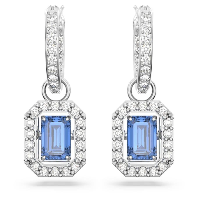 Orecchini pendenti Una con taglio ottagonale, blu, placcati in rodio Orecchini pendenti Una con taglio ottagonale, blu, placcati in rodio