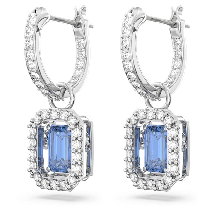Orecchini pendenti Una con taglio ottagonale, blu, placcati in rodio Orecchini pendenti Una con taglio ottagonale, blu, placcati in rodio