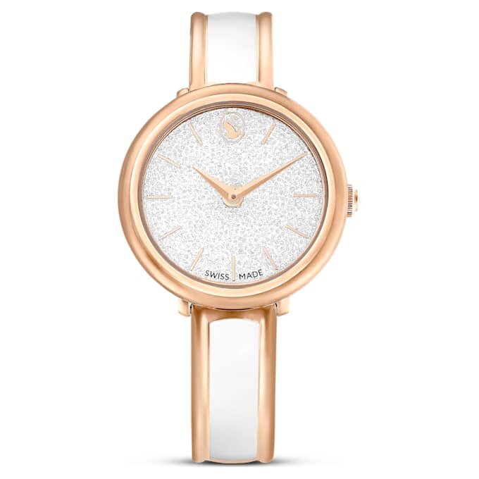 Orologio a bracciale Crystalline Swiss Made, bracciale in metallo, bianco, finitura color oro rosa Orologio a bracciale Crystalline Swiss Made, bracciale in metallo, bianco, finitura color oro rosa