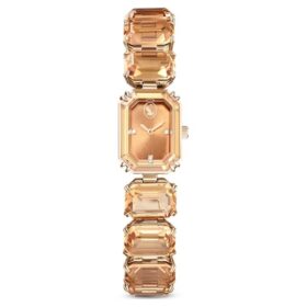 Orologio con bracciale a taglio ottagonale, marrone, finitura color oro champagne