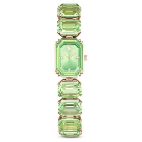 Orologio con bracciale a taglio ottagonale, verde, finitura color oro champagne