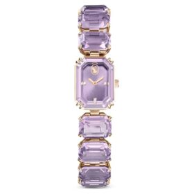 Orologio con bracciale a taglio ottagonale, viola, finitura color oro champagne
