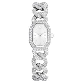 Orologio con catena Dextera Swiss Made, bracciale in cristalli, color argento, acciaio inossidabile