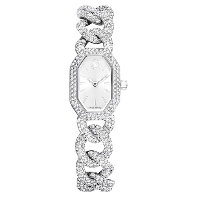Orologio con catena Dextera Swiss Made, bracciale in cristalli, color argento, acciaio inossidabile Orologio con catena Dextera Swiss Made, bracciale in cristalli, color argento, acciaio inossidabile
