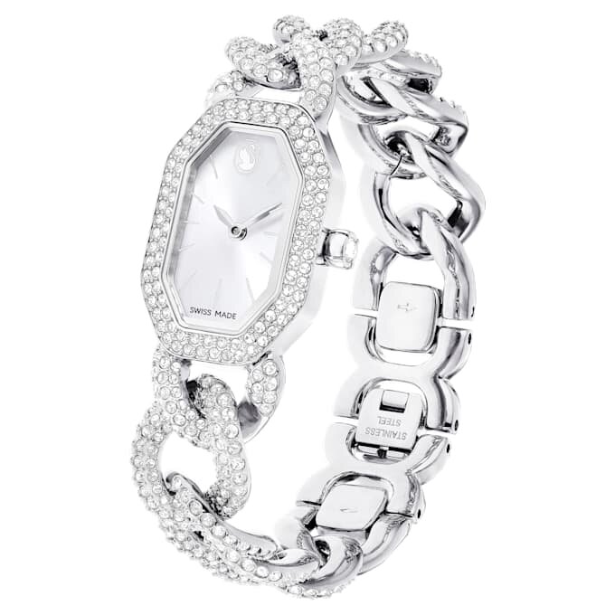 Orologio con catena Dextera Swiss Made, bracciale in cristalli, color argento, acciaio inossidabile Orologio con catena Dextera Swiss Made, bracciale in cristalli, color argento, acciaio inossidabile