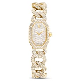 Orologio con catena Dextera Swiss Made, bracciale in cristalli, color oro, finitura color oro