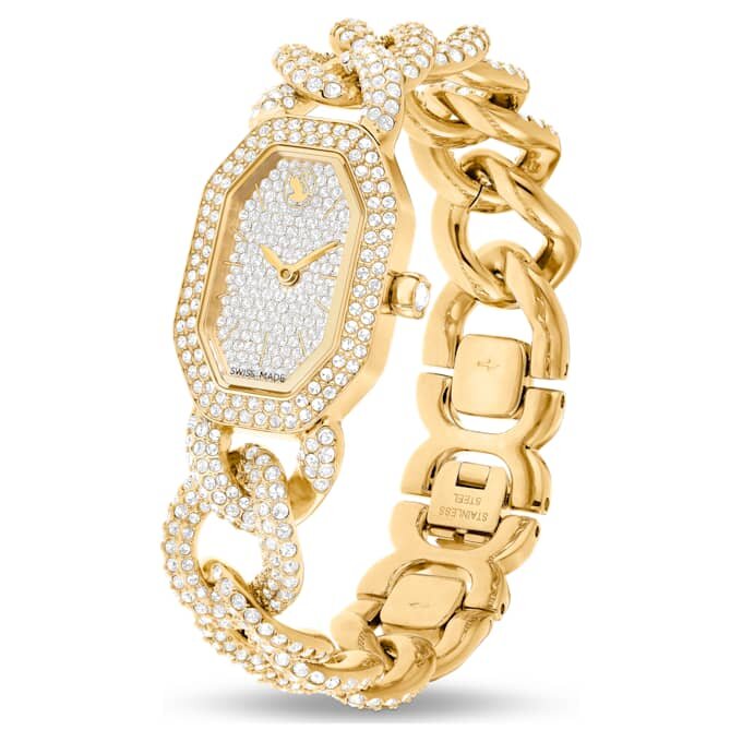 Orologio con catena Dextera Swiss Made, bracciale in cristalli, color oro, finitura color oro Orologio con catena Dextera Swiss Made, bracciale in cristalli, color oro, finitura color oro