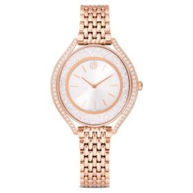 Orologio Crystalline Aura Swiss Made, bracciale in metallo, finitura color oro rosa
