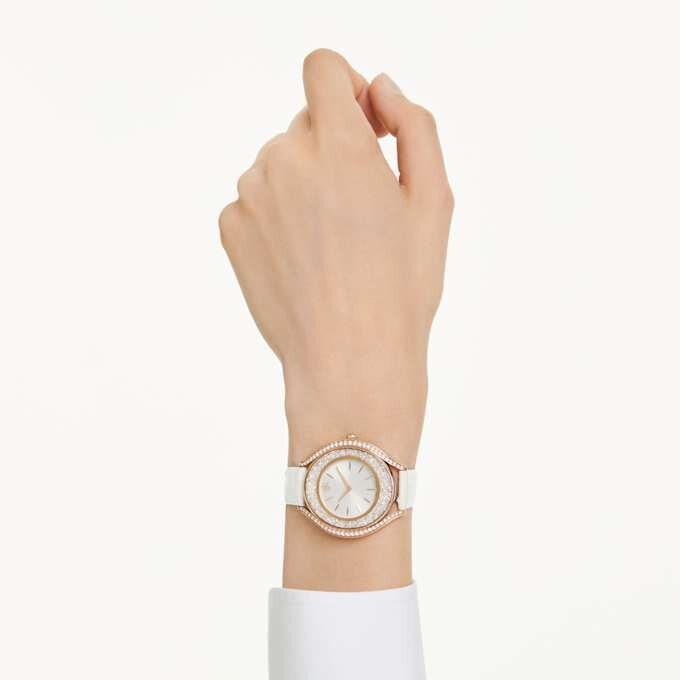 Orologio Crystalline Aura Swiss Made, cinturino in pelle, bianco, finitura color oro rosa Orologio Crystalline Aura Swiss Made, cinturino in pelle, bianco, finitura color oro rosa