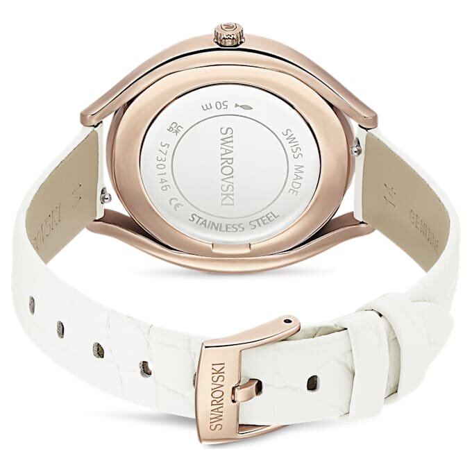 Orologio Crystalline Aura Swiss Made, cinturino in pelle, bianco, finitura color oro rosa Orologio Crystalline Aura Swiss Made, cinturino in pelle, bianco, finitura color oro rosa