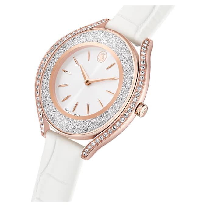 Orologio Crystalline Aura Swiss Made, cinturino in pelle, bianco, finitura color oro rosa Orologio Crystalline Aura Swiss Made, cinturino in pelle, bianco, finitura color oro rosa