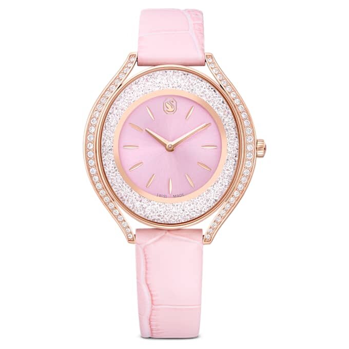 Orologio Crystalline Aura Swiss Made, cinturino in pelle, rosa, finitura color oro rosa Orologio Crystalline Aura Swiss Made, cinturino in pelle, rosa, finitura color oro rosa