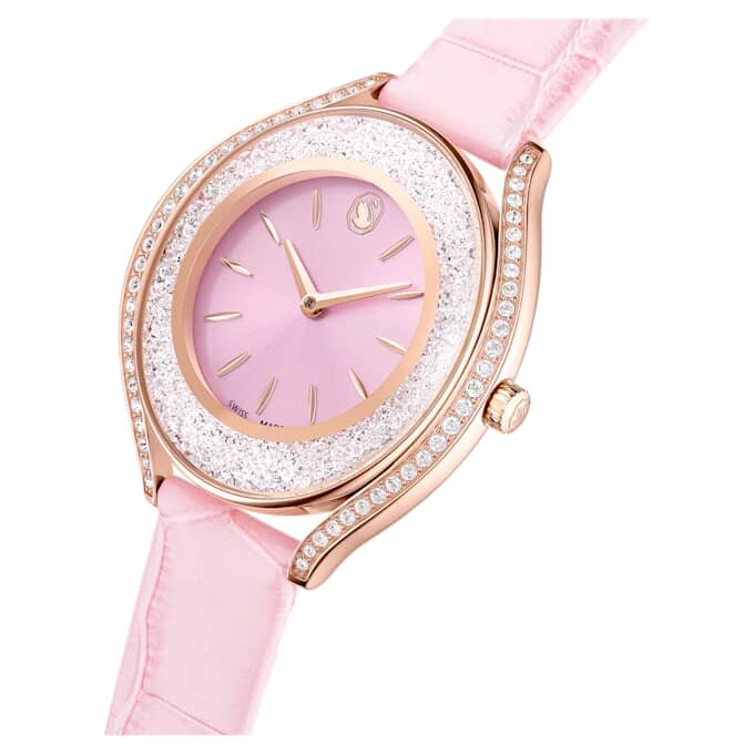 Orologio Crystalline Aura Swiss Made, cinturino in pelle, rosa, finitura color oro rosa Orologio Crystalline Aura Swiss Made, cinturino in pelle, rosa, finitura color oro rosa