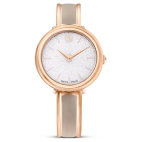 Orologio da polso con bracciale a bracciale Crystalline, fabbricato in Svizzera, bracciale in metallo, beige, finitura color oro rosa