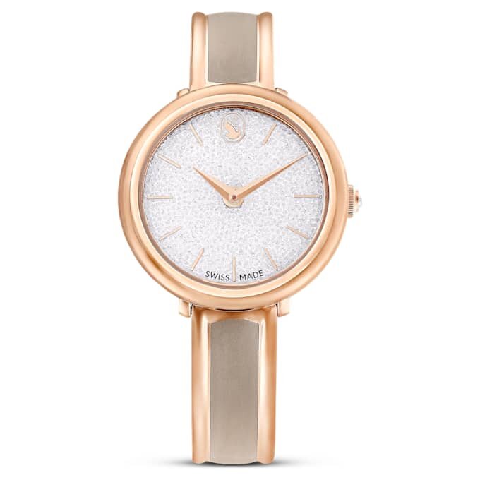 Orologio da polso con bracciale a bracciale Crystalline, fabbricato in Svizzera, bracciale in metallo, beige, finitura color oro rosa Orologio da polso con bracciale a bracciale Crystalline, fabbricato in Svizzera, bracciale in metallo, beige, finitura color oro rosa