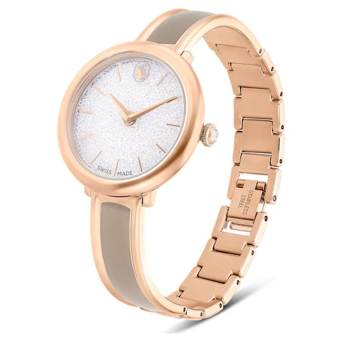 Orologio da polso con bracciale a bracciale Crystalline, fabbricato in Svizzera, bracciale in metallo, beige, finitura color oro rosa Orologio da polso con bracciale a bracciale Crystalline, fabbricato in Svizzera, bracciale in metallo, beige, finitura color oro rosa