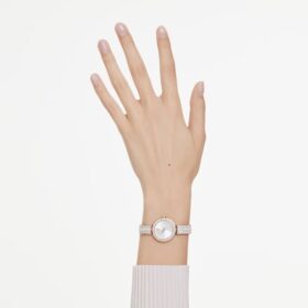 Orologio da polso Matrix Pearl Swiss Made, bracciale con cristalli, bianco, finitura color oro rosa